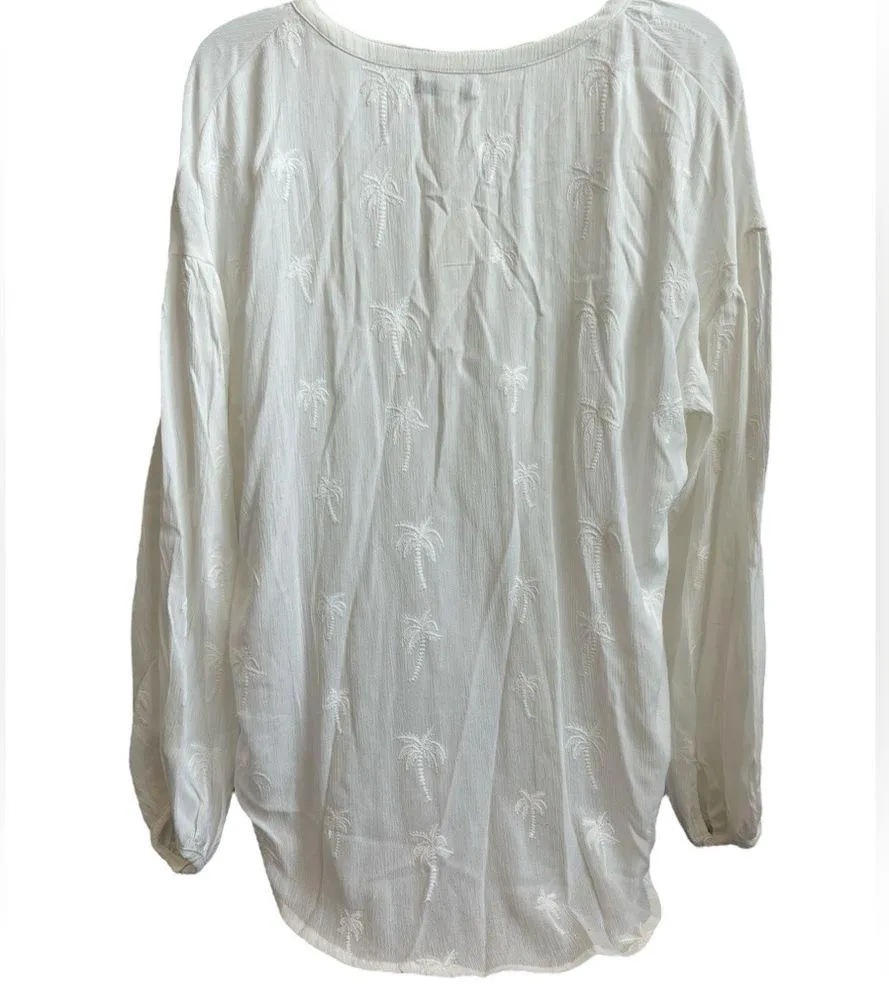 NEW Z Supply Lightweight Palm Tree Design Button Front White Blouse Size M - Image 8