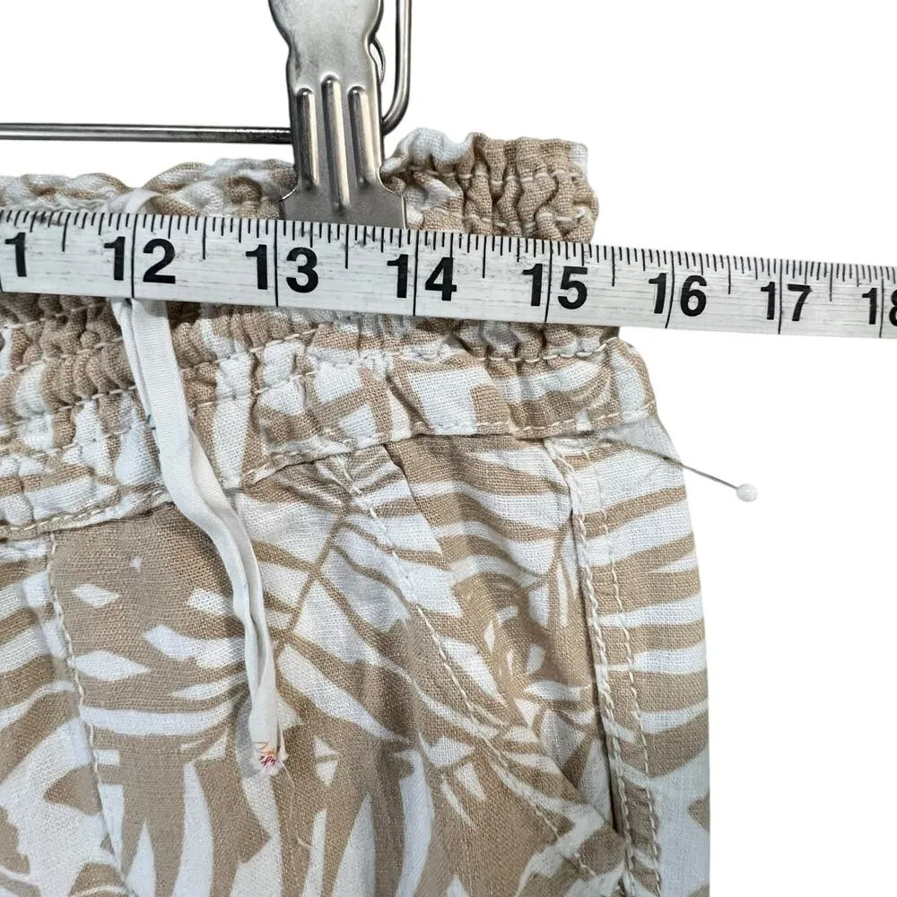 Cali 1850 Linen Beach Pants Womens M Tan White Leaf Smocked Pull On Coconut Girl - Image 8