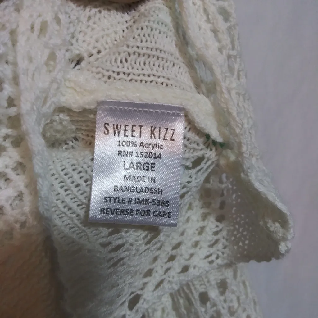 Sweet Kizz Y2K Cream Knit Sweater Cardigan Topper Cottage Core Simple Boho Sz L Size L - Image 5