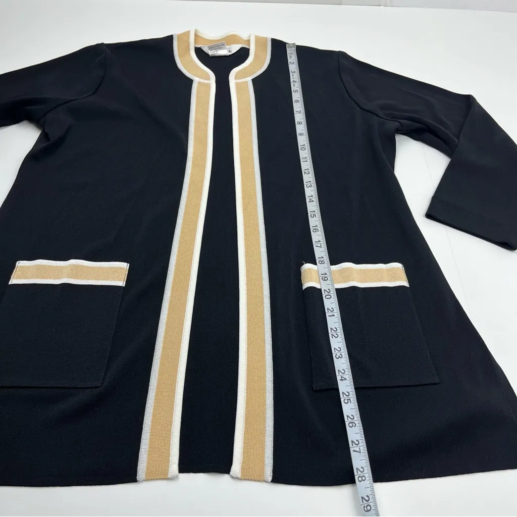 Misook Open Cardigan Pockets Womens Size Medium Black White Tan Long Sleeve - Image 5