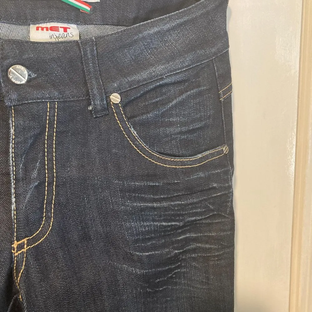 MET women's size 27 gem embellished cuff stretchy tapered leg skinny jeans 27x31 Blue - Image 6