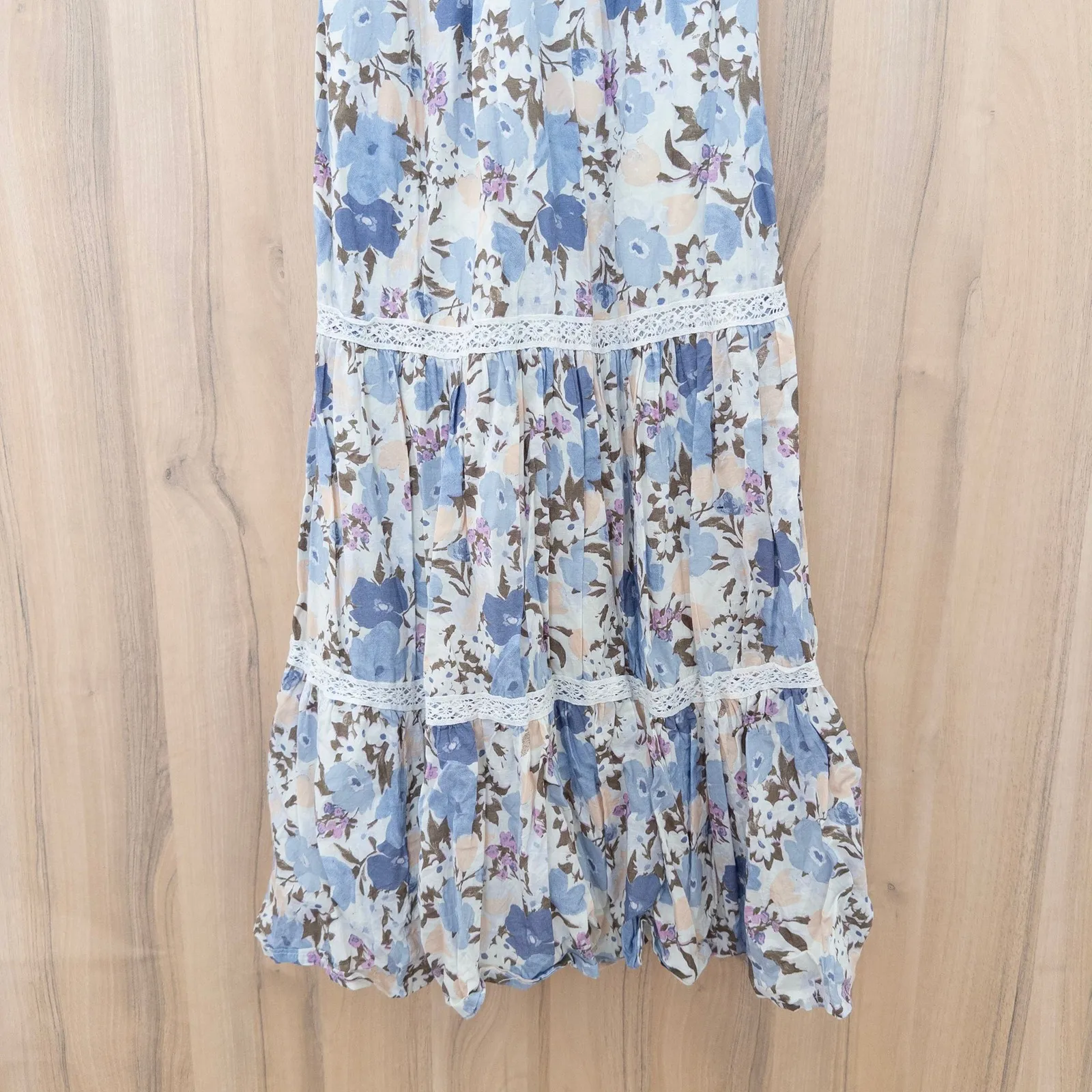 Womens‎ Maxi Dress Size S Blue Floral Puff Sleeve Cottage Boho Romantic Prairie - Image 3