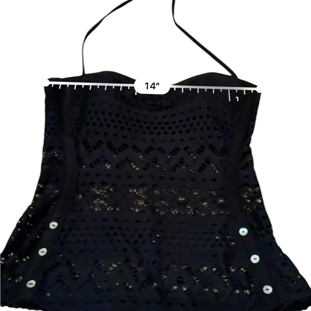 Robin Piccone Penelope Crochet Black Halter Neck Swimsuit Top Sz M Beach Pool - Image 7
