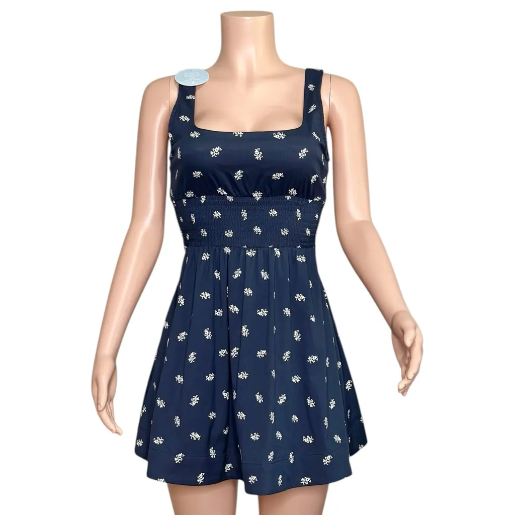 HILL HOUSE Cher Mini Dress, Navy Floral Jacquard, XS - Image 7