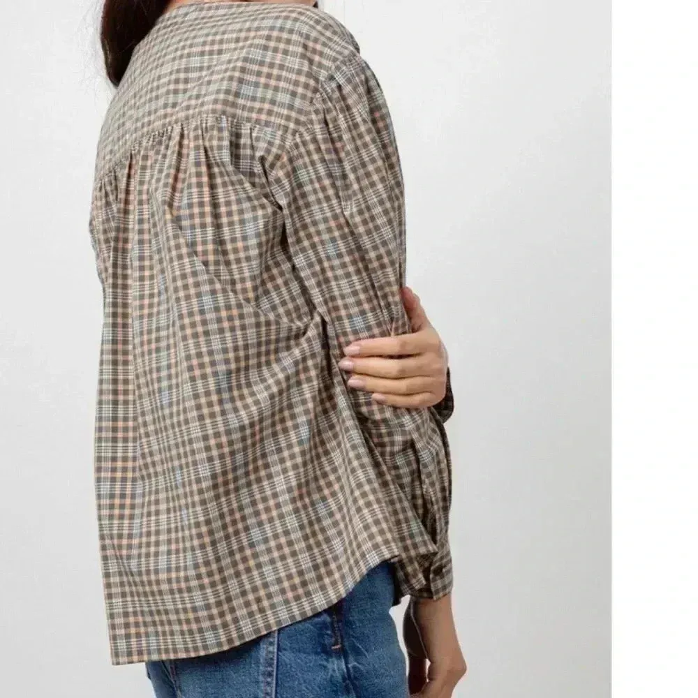 RAILS VERA BLOUSE IN MIDNIGHT MELON XS PLAID long sleeve poplin scoop hem womens - Image 2