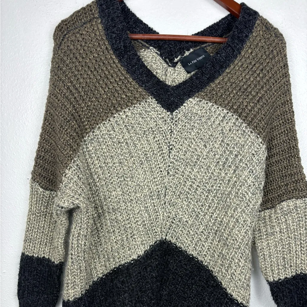 Anthropologie La Fee Verte Sweater XS/S Black Gray Colorblock V - Image 3