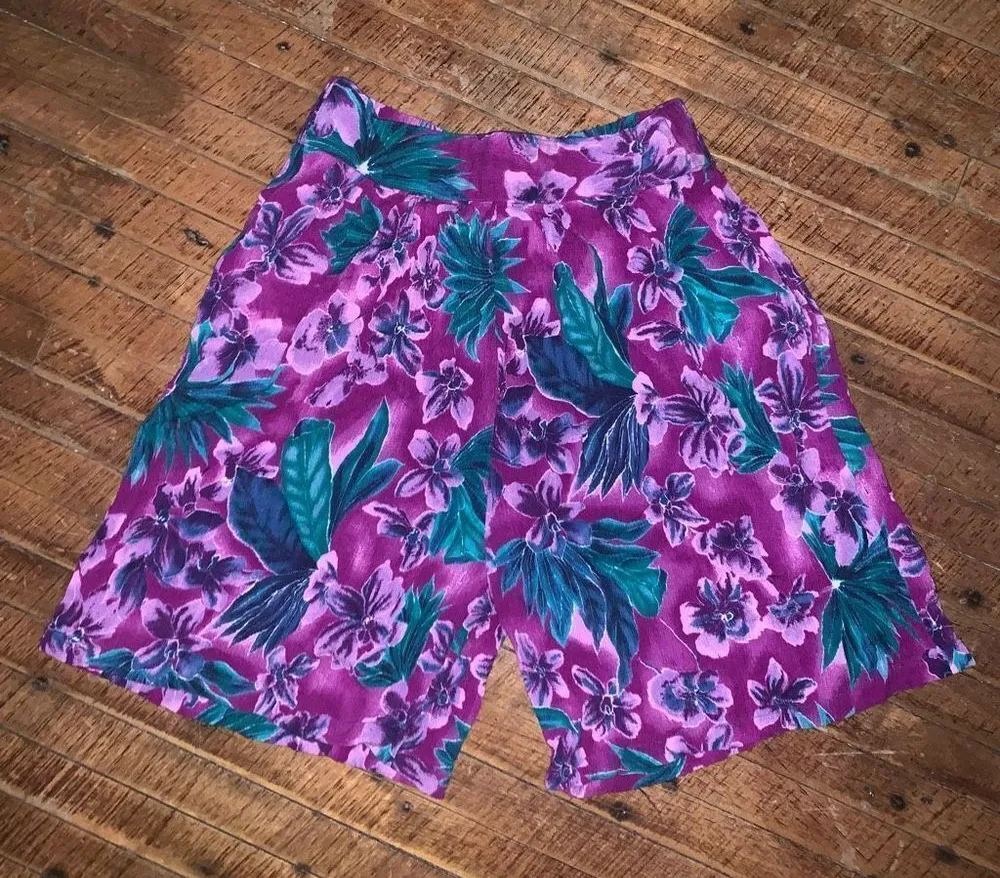 California Krush vintage coconutgirl tropical flower M high waist shorts Purple Size M - Image 1