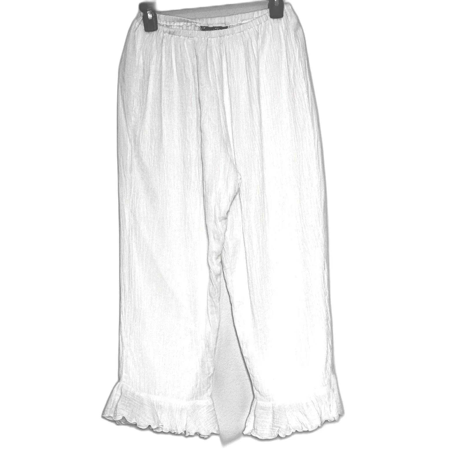 Vintage Cactus Flower White Ruffle Hem Pants Boho Cottagecore Made in USA Size M - Image 2