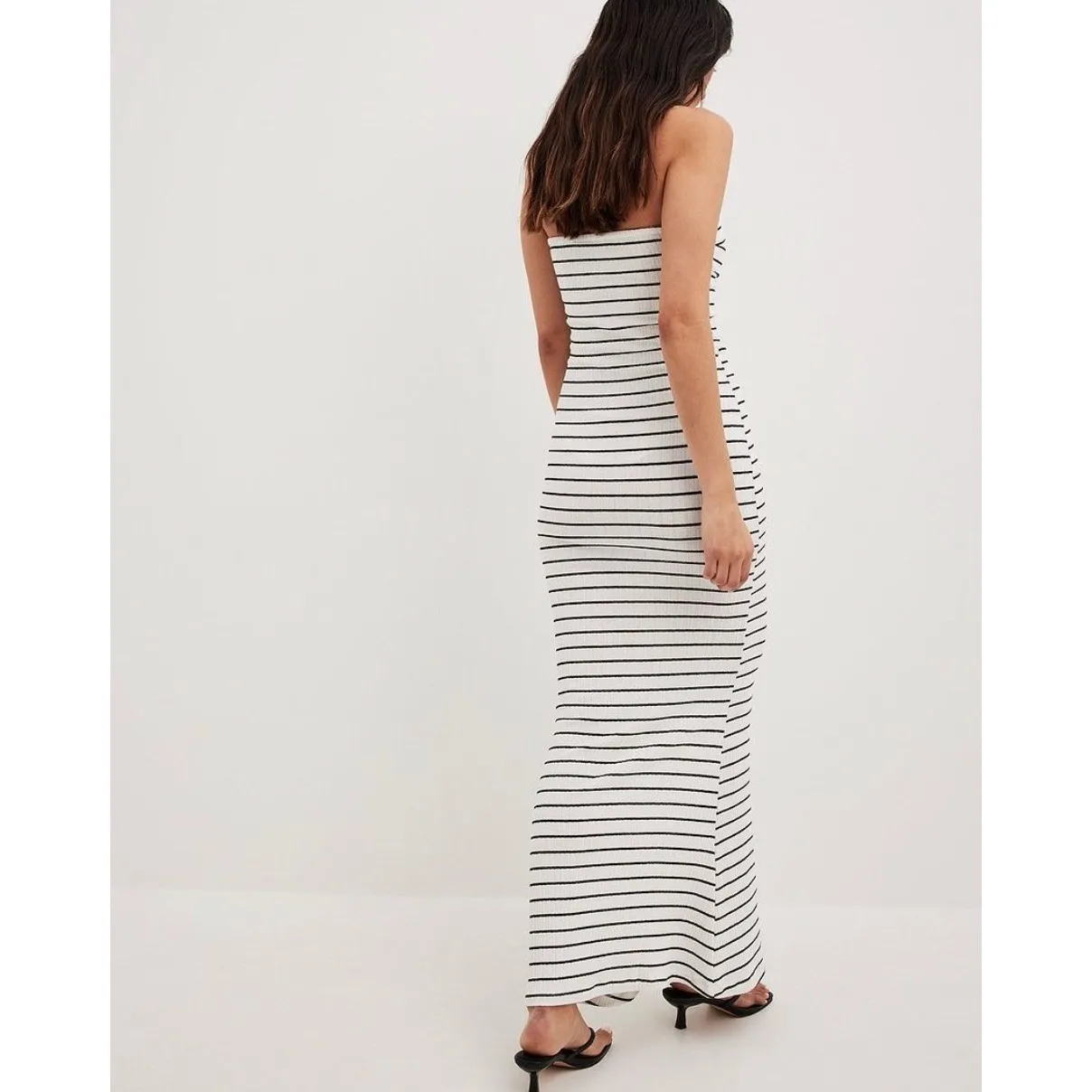 NA-KD Front Twist Maxi Tube Dress Small White Black Stripe Summer Minimalist‎ - Image 3