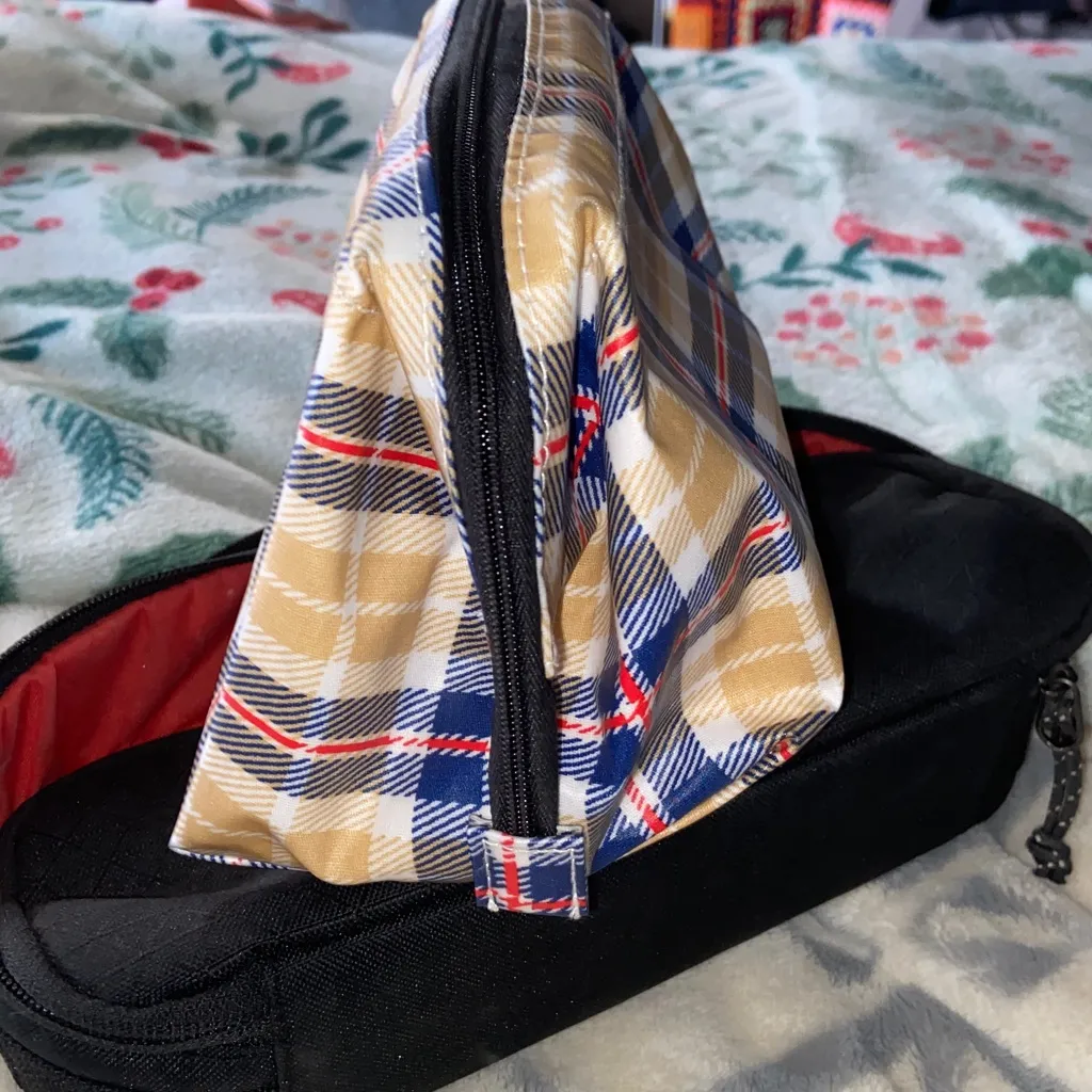 SCOUT LITTLE BIG MOUTH KILTED AGE Yellow & Blue Plaid Makeup Bag - Image 4