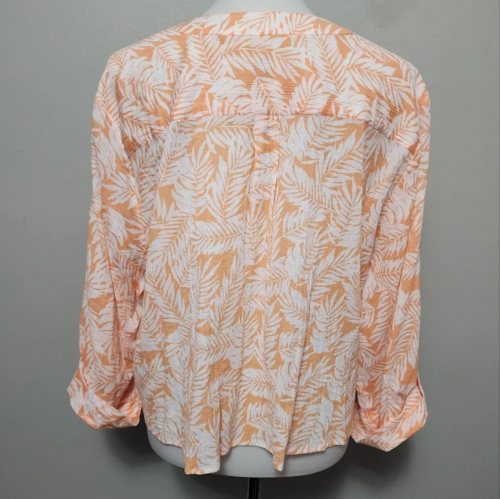 Hearts Of Palm Apricot Tropical Roll Tab Tie Waist Button Front Top Size XLP - Image 4