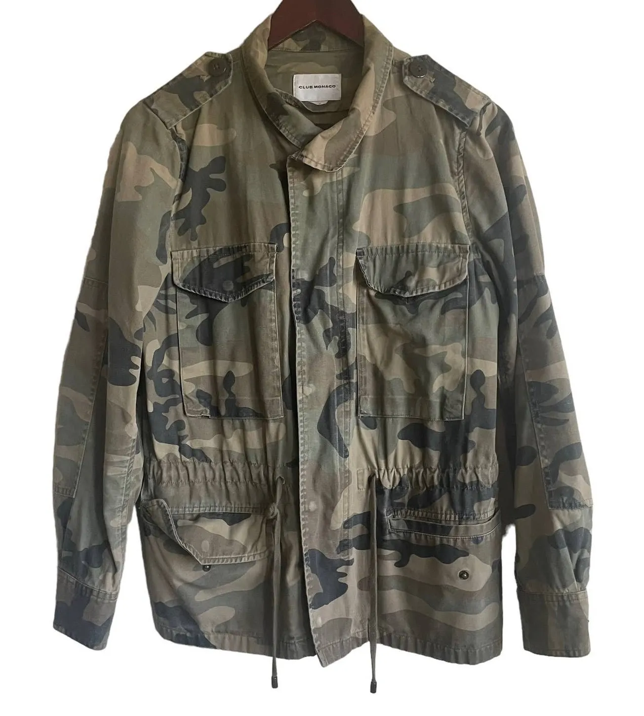 Club Monaco Womens Camo Utility Jacket Army Green Gorpcore Streetwear 90s Grunge - Image 1