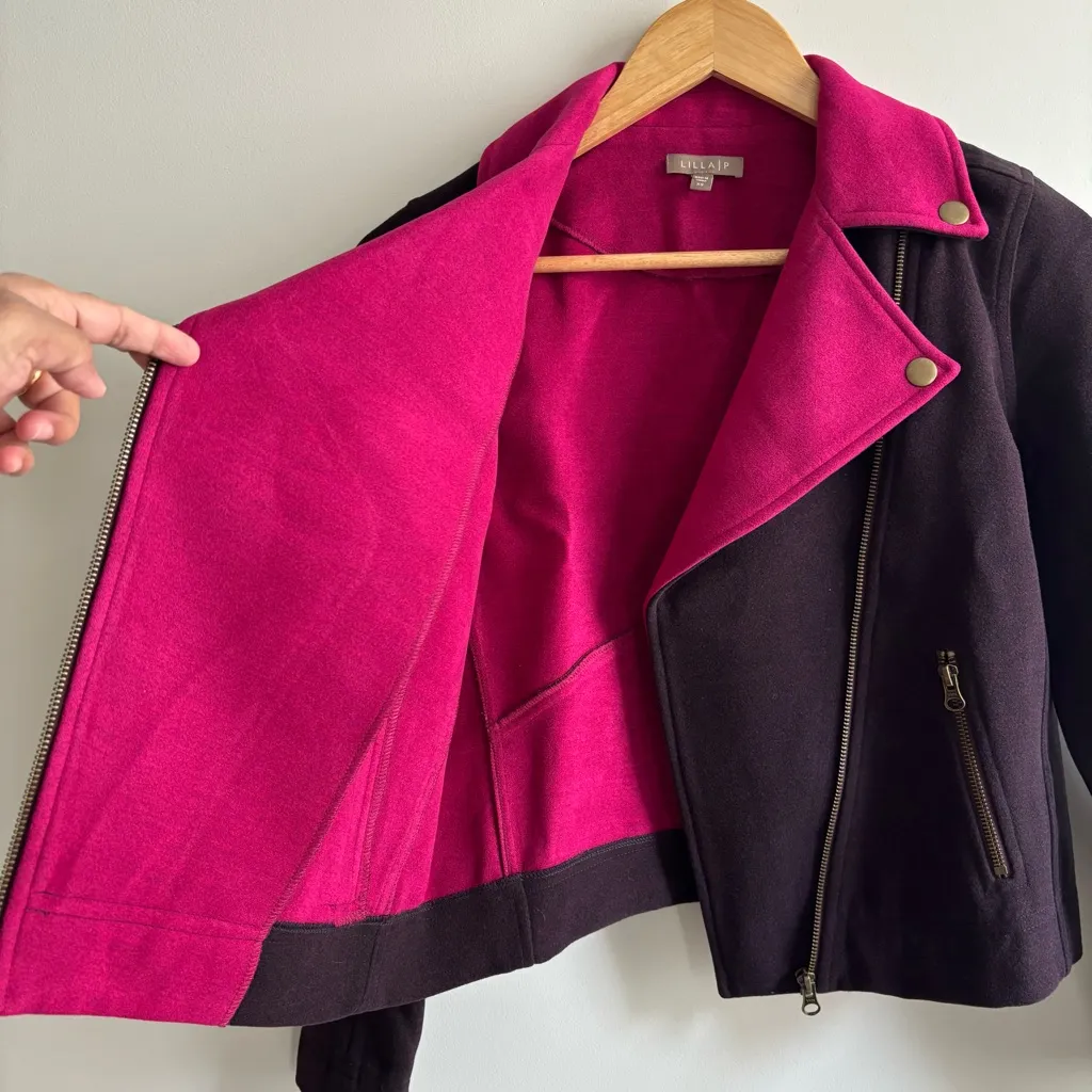 Anthropologie Lilla P purple taupe and Pink Bomber Jacket with Asymmetrical XS - Image 5
