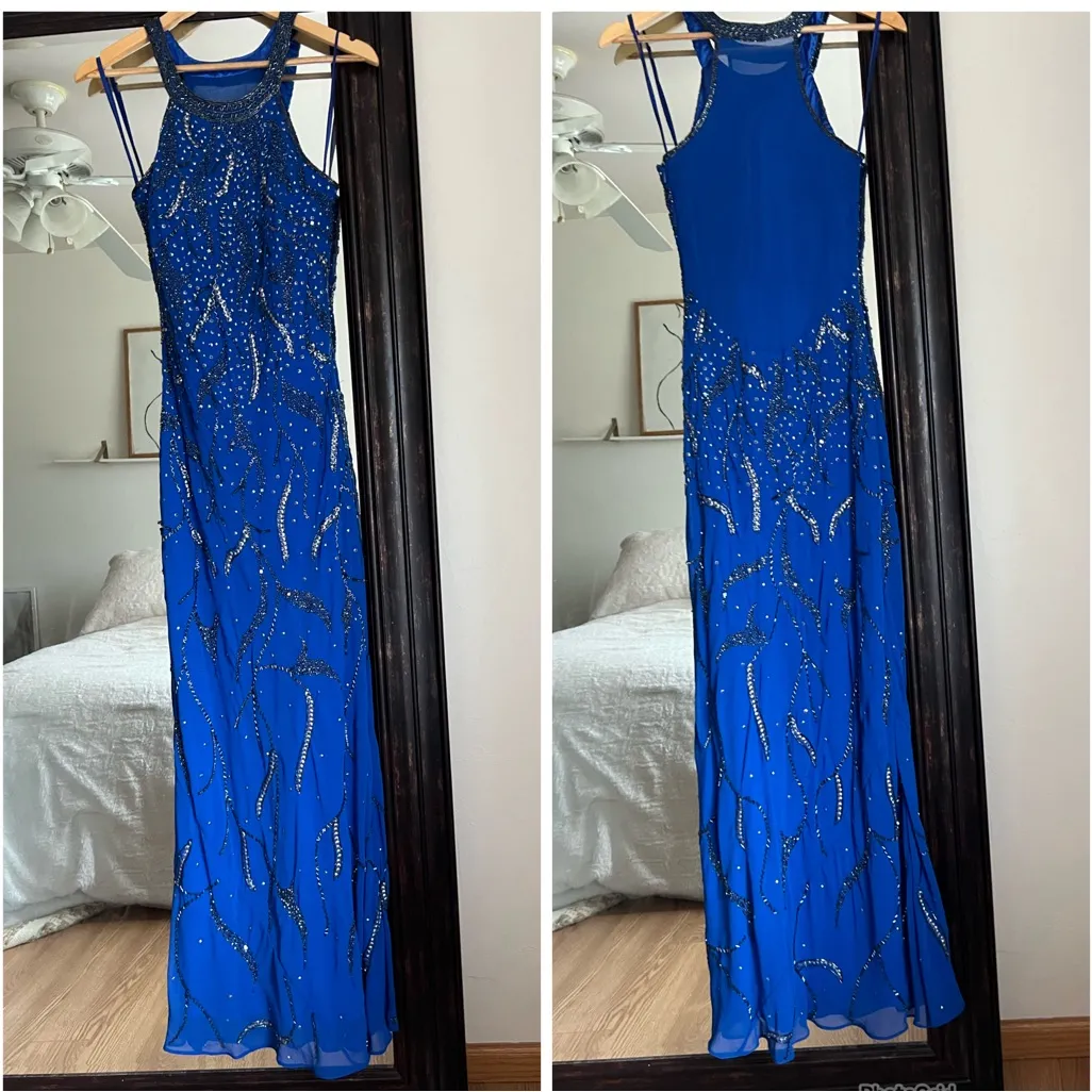 Adrianna Papell Blue Beaded Gown Prom Evening - Image 3