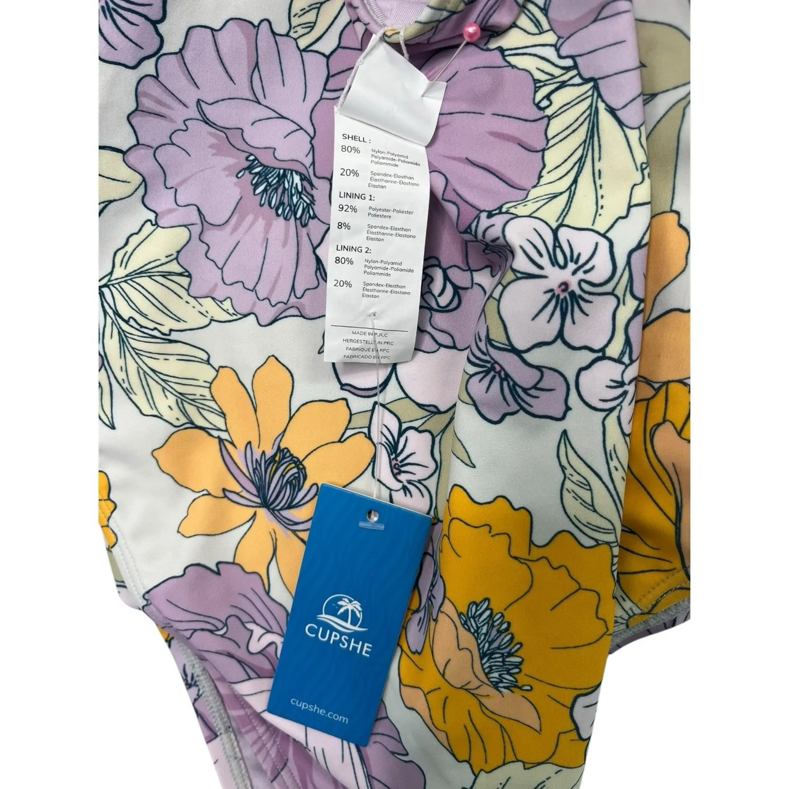 New Cupshe One Piece Swimsuit Womens Medium Purple Floral Halter Ruched Beach - Image 4