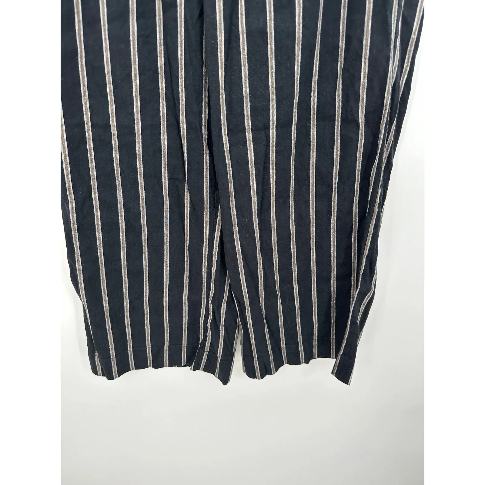 J. Jill Black Striped Linen Stretch Wide Leg Pants Cropped Women Size medium - Image 3