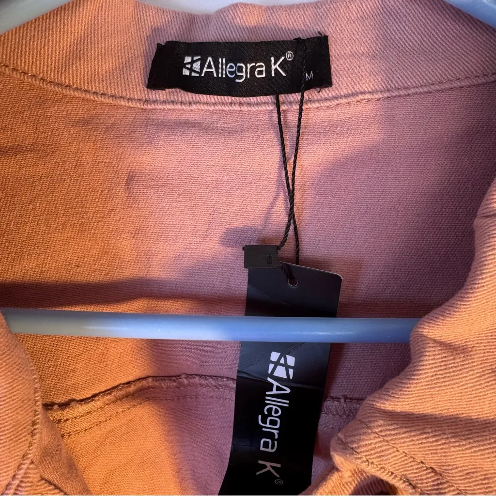 NWT Allegra K Women’s Cropped Denim Jacket Medium Pink Button Down - Image 7