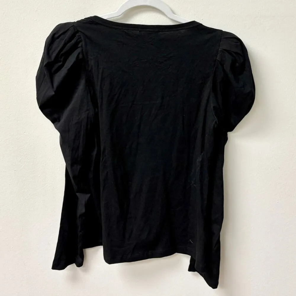 A.L.C Sewell 100% Cotton Puff Sleeve Square Neck T-Shirt Black Women's Size S - Image 4