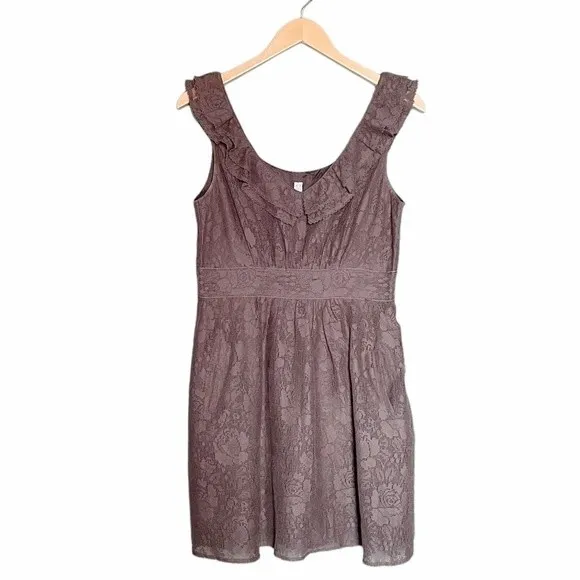 Anthropologie Maeve Dress Women's Size Small Y2K Gray Lace Ruffle Short Sundress - Image 6