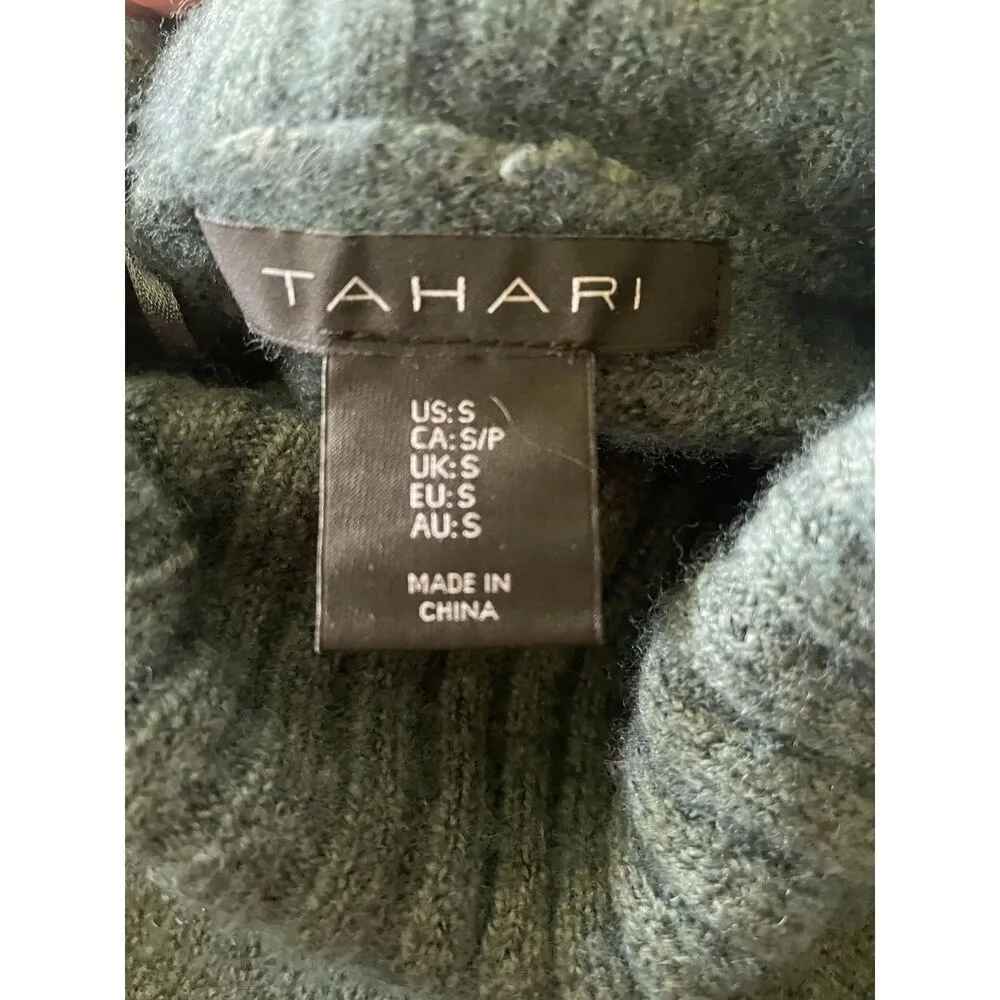 Tahari Green Turtleneck Sweater Side Button Longline Pullover Size S - Image 2