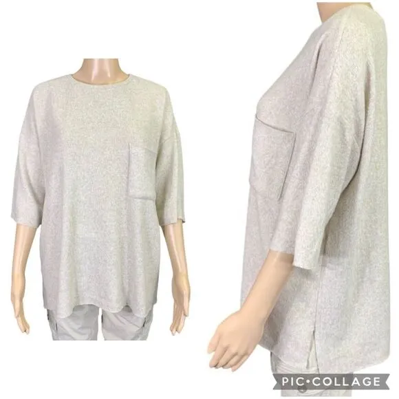 Zara Womens Pullover Sweater Soft Boxy Over Sized Beige Minimalist Medium - Image 2