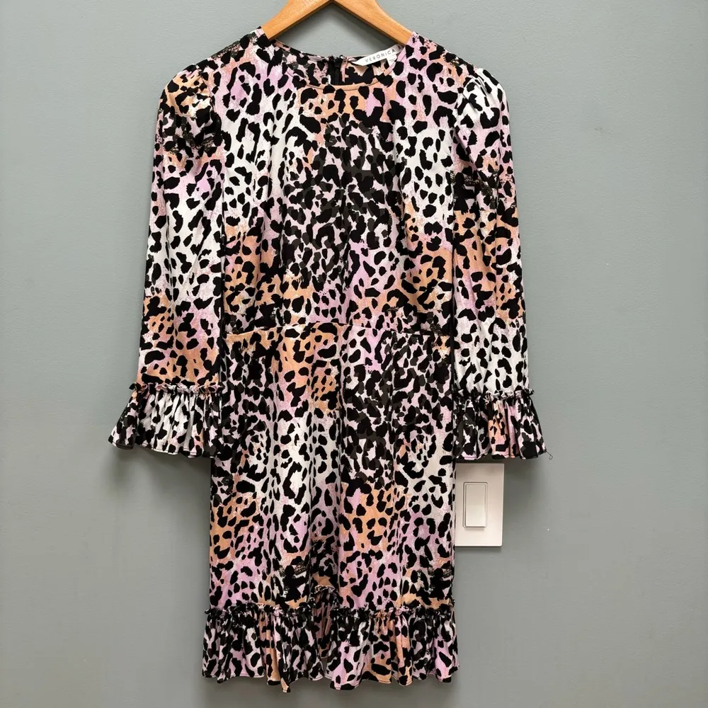 Veronica Beard Tamar silk minidress watercolor animal print long Sleeve 2 - Image 3