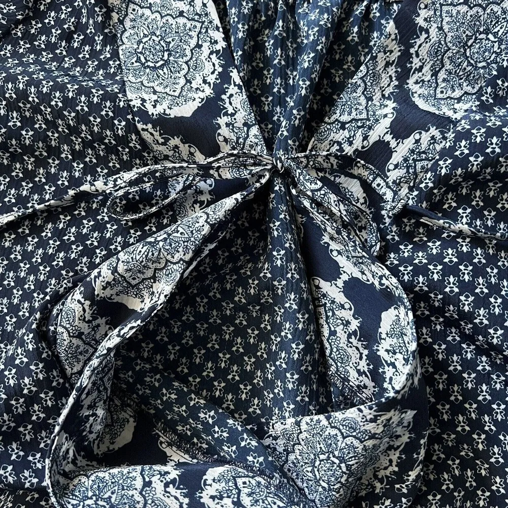 Knox Rose Shirt Womens Medium Boho Wrap Blouse Wide Bell Sleeves Blue - Image 9