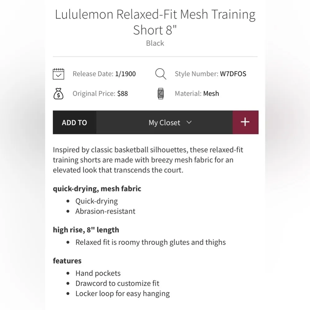 NWT Lululemon Relaxed Fit Mesh Training 8” Shorts Pockets Black Size 2 - Image 6