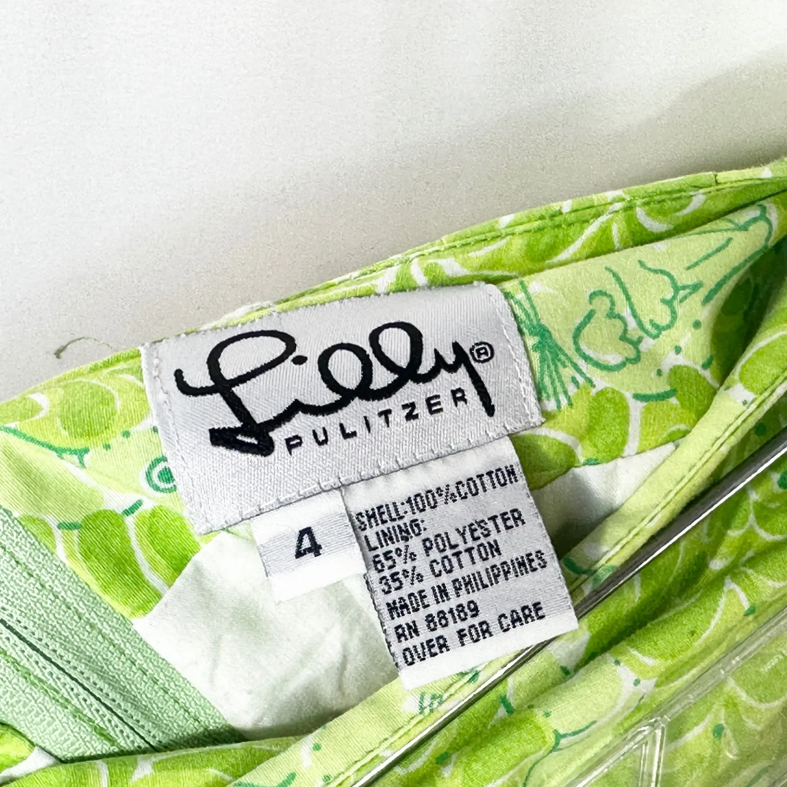 Lilly Pulitzer Size 4 Skirt VTG White‎ Label Green Animal Print Retro Cotton 464 - Image 3