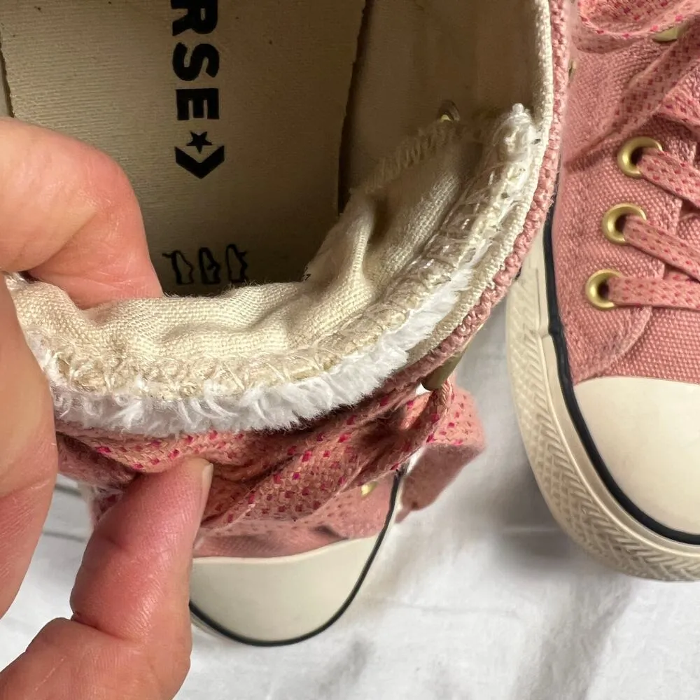 Converse All Star Pink Canvas Chuck Taylor Shoes Fur Tongue Padded Heel Size 7 - Image 9