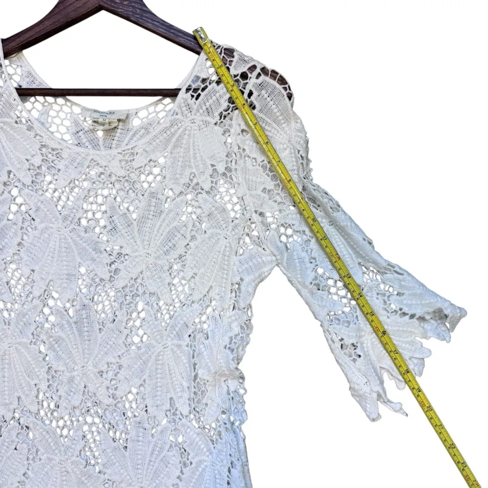 Solitaire White Lace Crochet Tunic Swimsuit Cover Top 100% Cotton Size Medium - Image 4