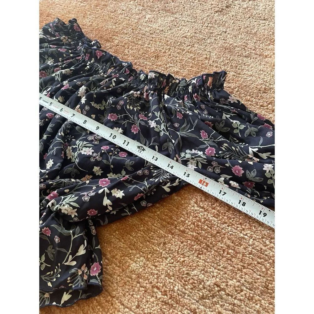 SAINTS & HEARTS FLORAL PRINT PUFF SLEEVES PEASANT BLOUSE USA Size S Black - Image 4