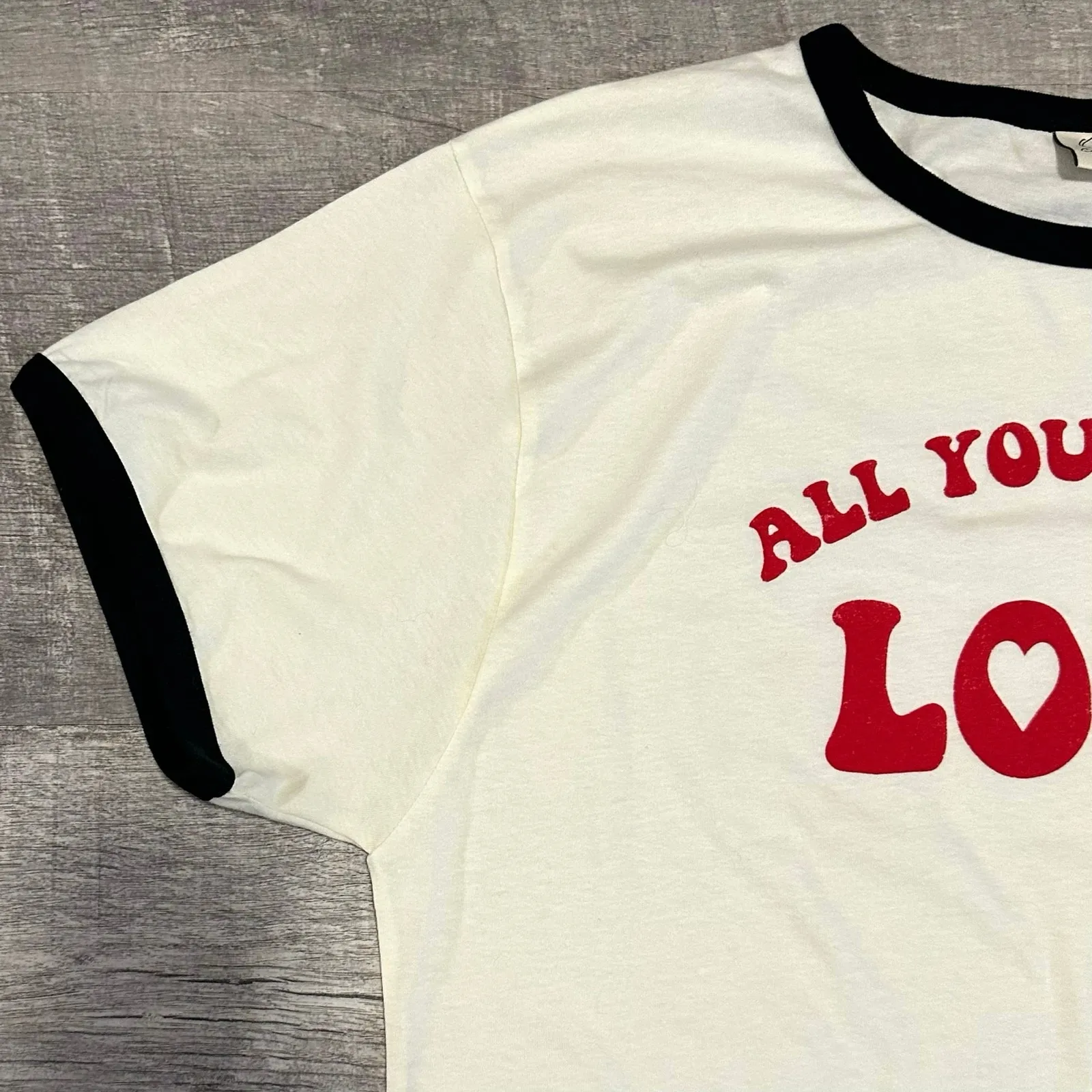 Oat Collective NEW All You Need Is Love Ringer Tee Womens XL Ivory Short Sleeve White - Image 2