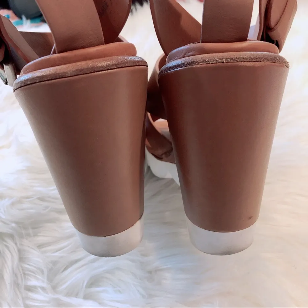 See by Chloe 37 Brown Leather Ankle Strap Wedges - Image 8
