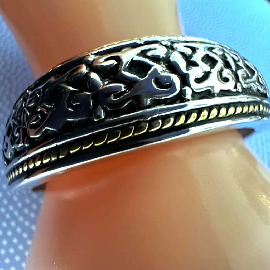 Silver & Gold Tone Ornate Open Cuff Bracelet - Image 3