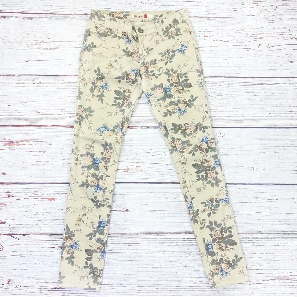 Hot Kiss Floral Print Skinny Jeans Cream Multi‎ 3 Juniors - Image 4