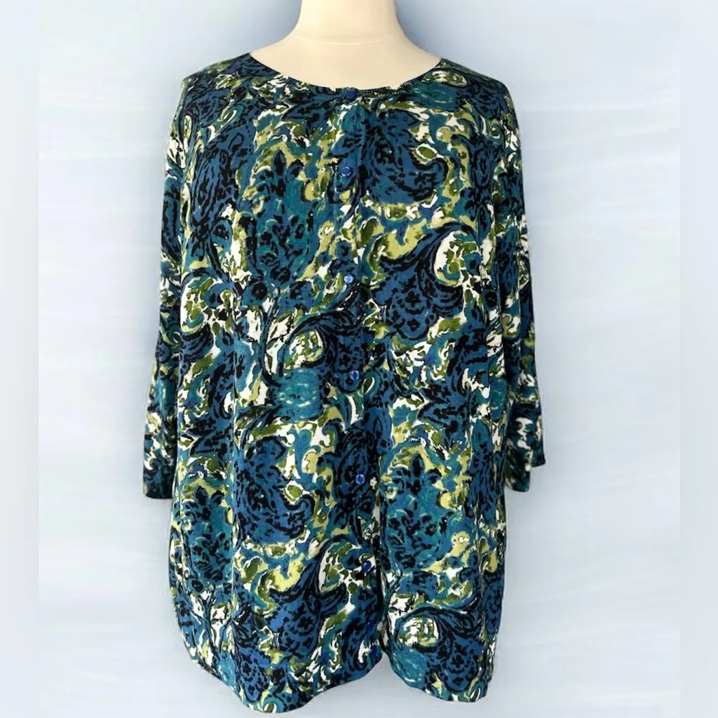 NWT!Lane Bryant Blue & Green Boho Floral Button Down Shrug/Sweater Size 26/28 4X - Image 2