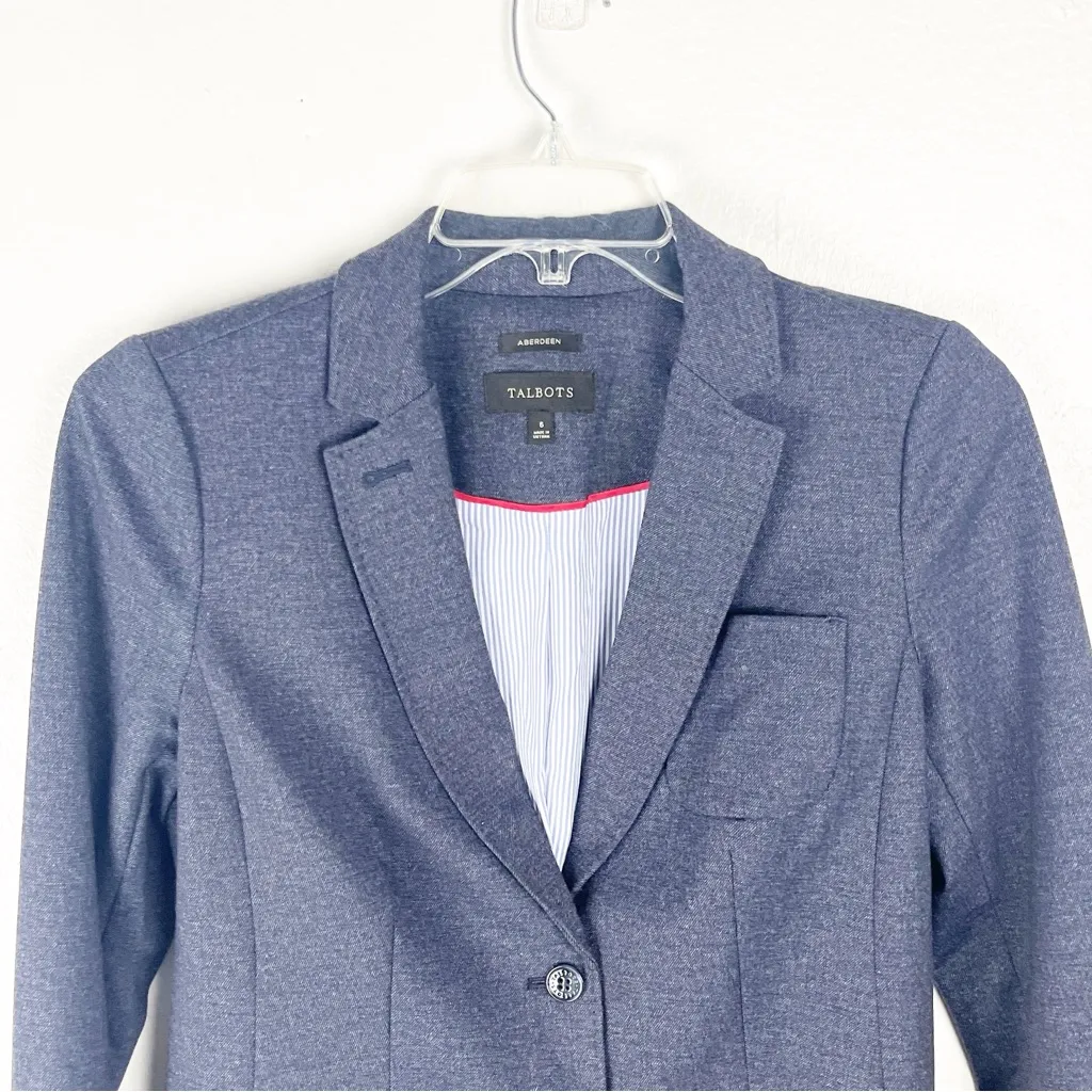 TALBOTS Aberdeen Blue Lined Two Button Closure Flat Pockets Blazer, Size 6 - Image 5