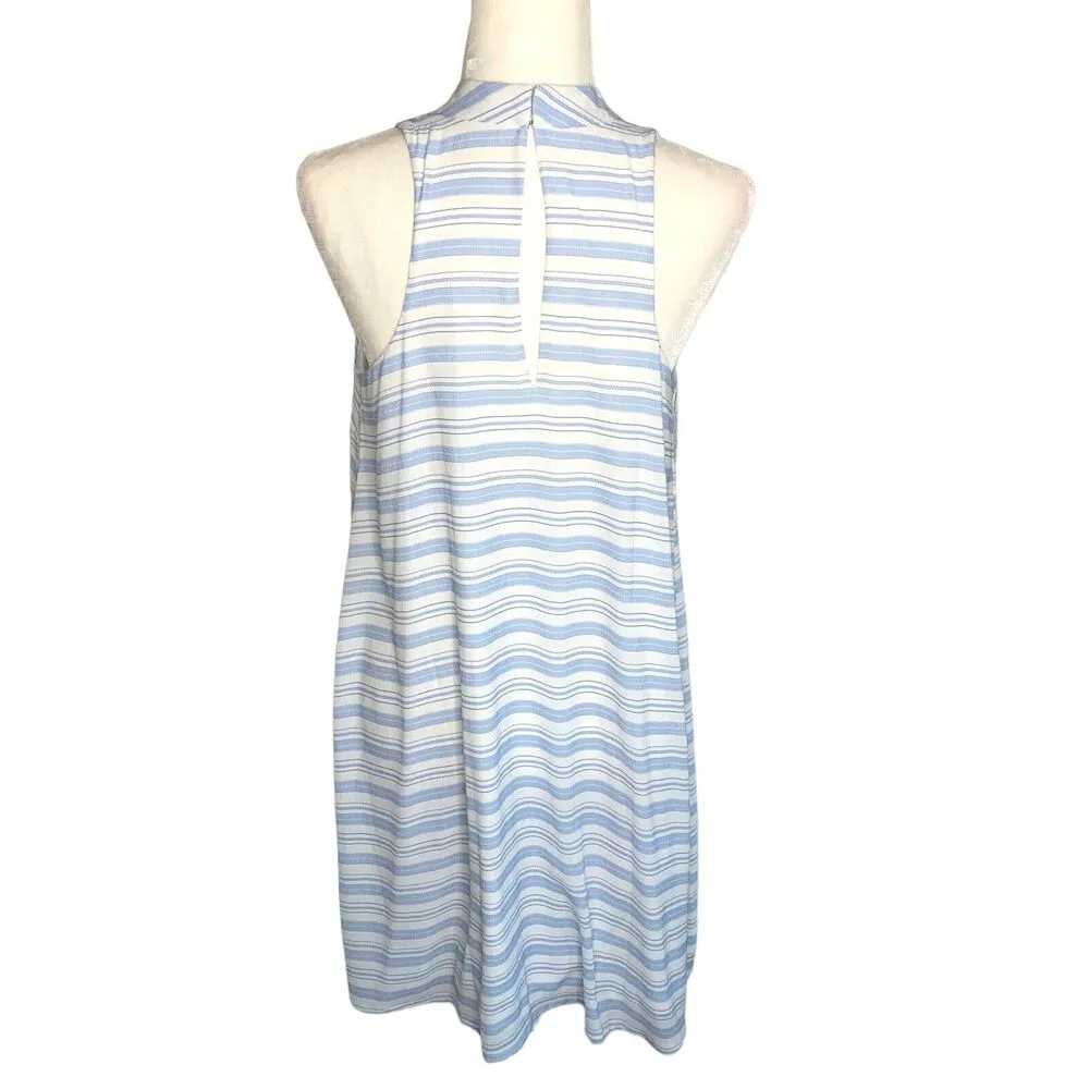 Venus Blue Striped Sleeveless Shift Halter Dress Knee Length Women Size 10 - Image 5