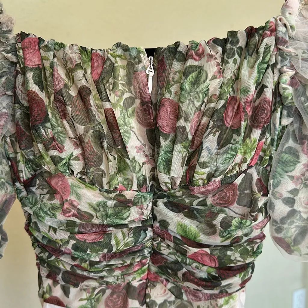 House of CB 'Nina' Vinatge Floral Mesh‎ Gathered Bodysuit NWOT size XS - Image 7
