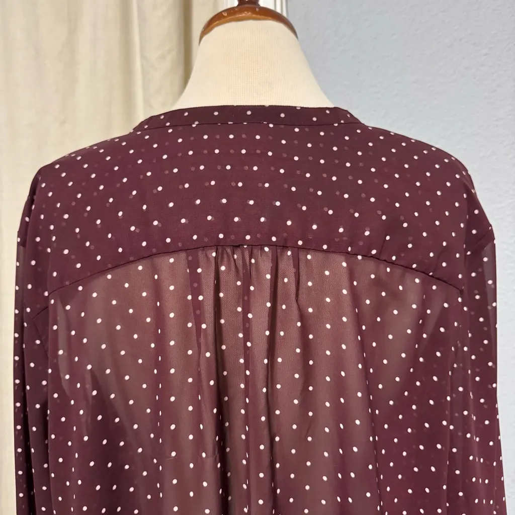 Old Navy Women Burgundy Polka Dot Sheer Long Sleeves Relaxed Fit Blouse Size XXL - Image 7