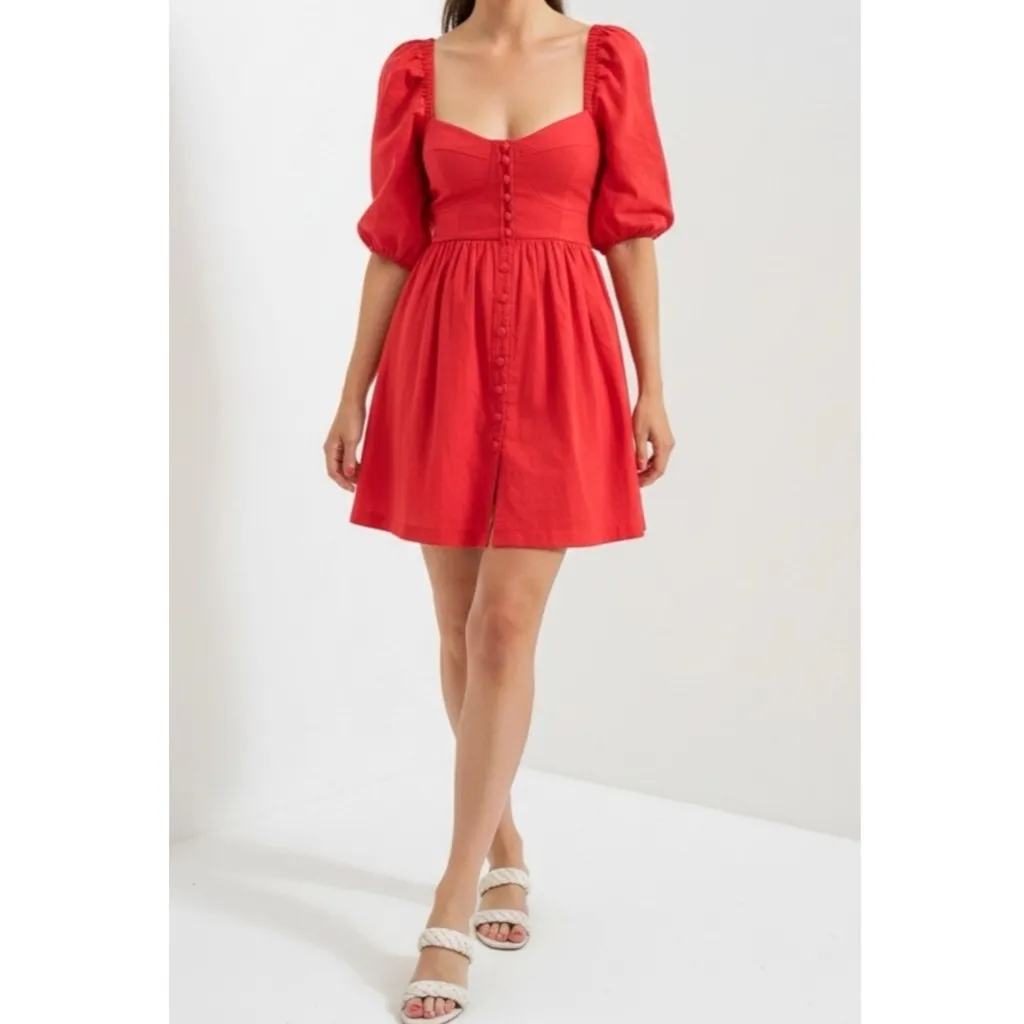 MAEVE x ANTHROPOLOGIE Puff Sleeved Sweetheart Mini Dress, Red, Small - Image 2