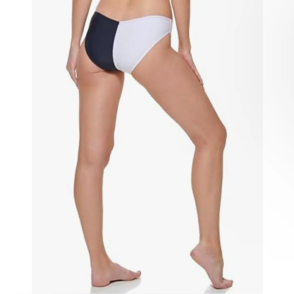 Tommy Hilfiger Navy/White V-Cut Cheeky Fit Bikini Swim Bottom, Size M NEW w/Tag - Image 3