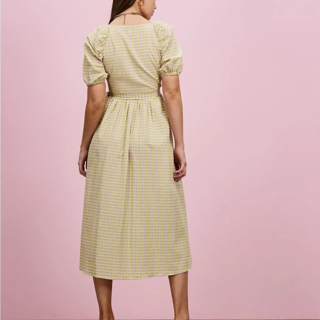 Topshop Seersucker Check Wrap Midi  Dress - Image 3