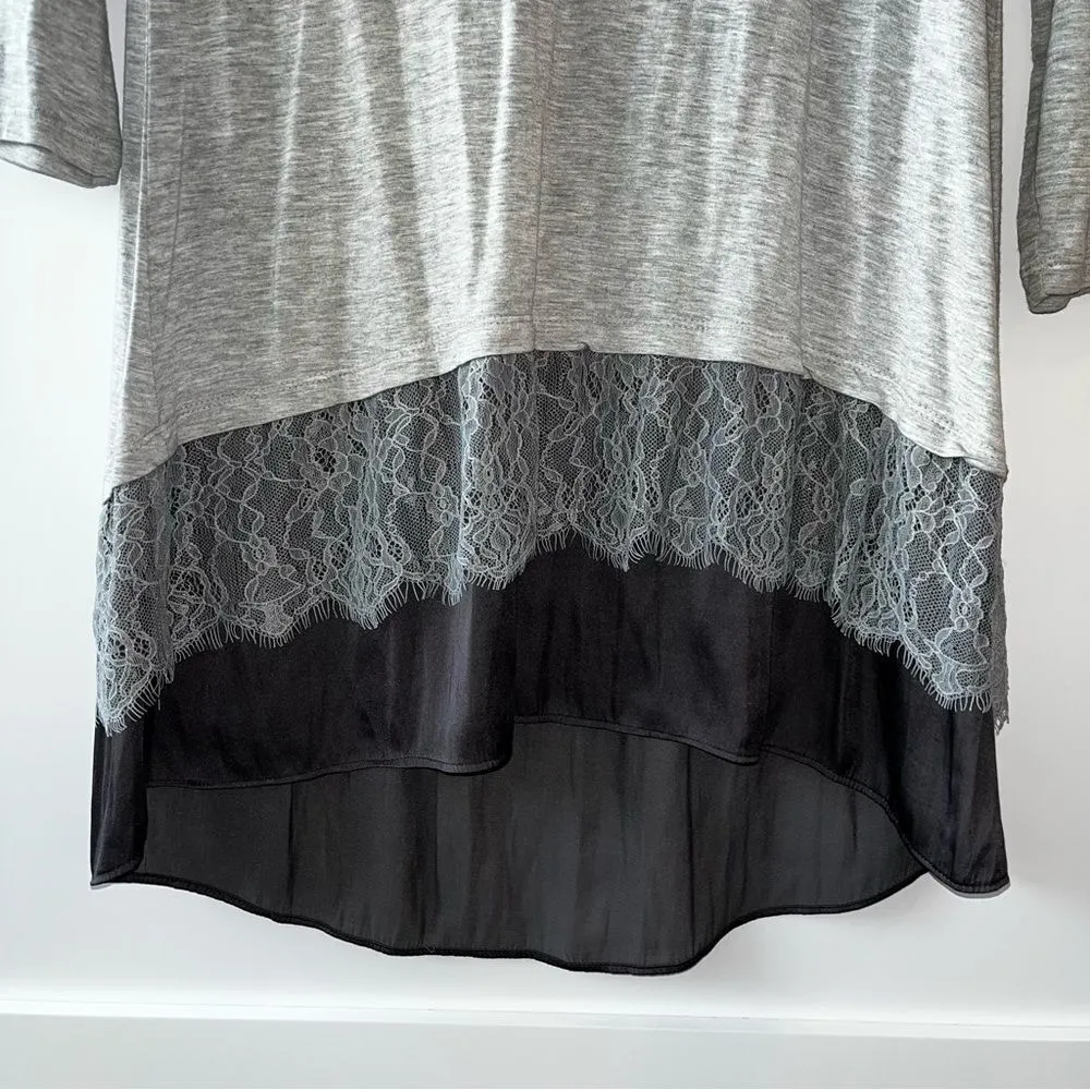 LOGO Lori Goldstein Knit Tunic Top Lace Detail Size XS Grey - Image 5