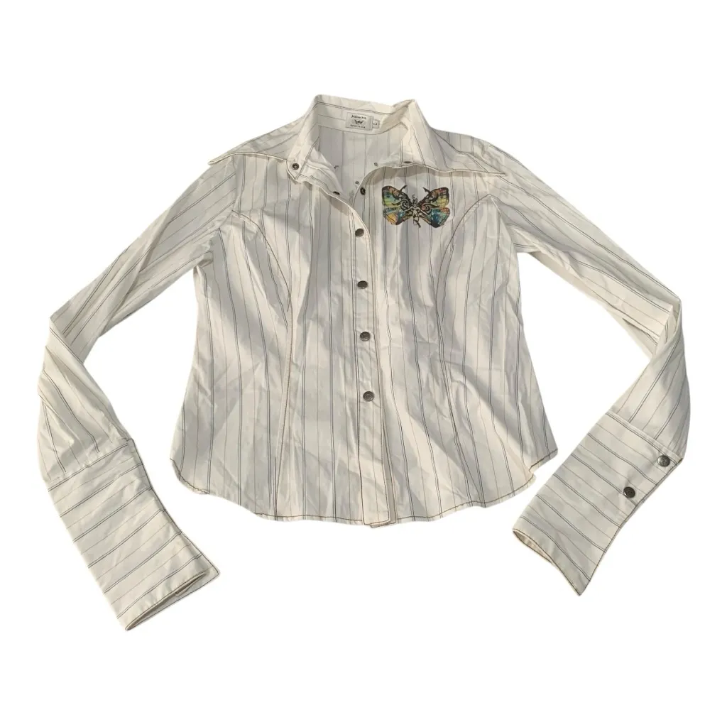 Jessie USA size large Striped Shirt with Butterfly Detail 90s y2k whimsigoth rod White - Image 2