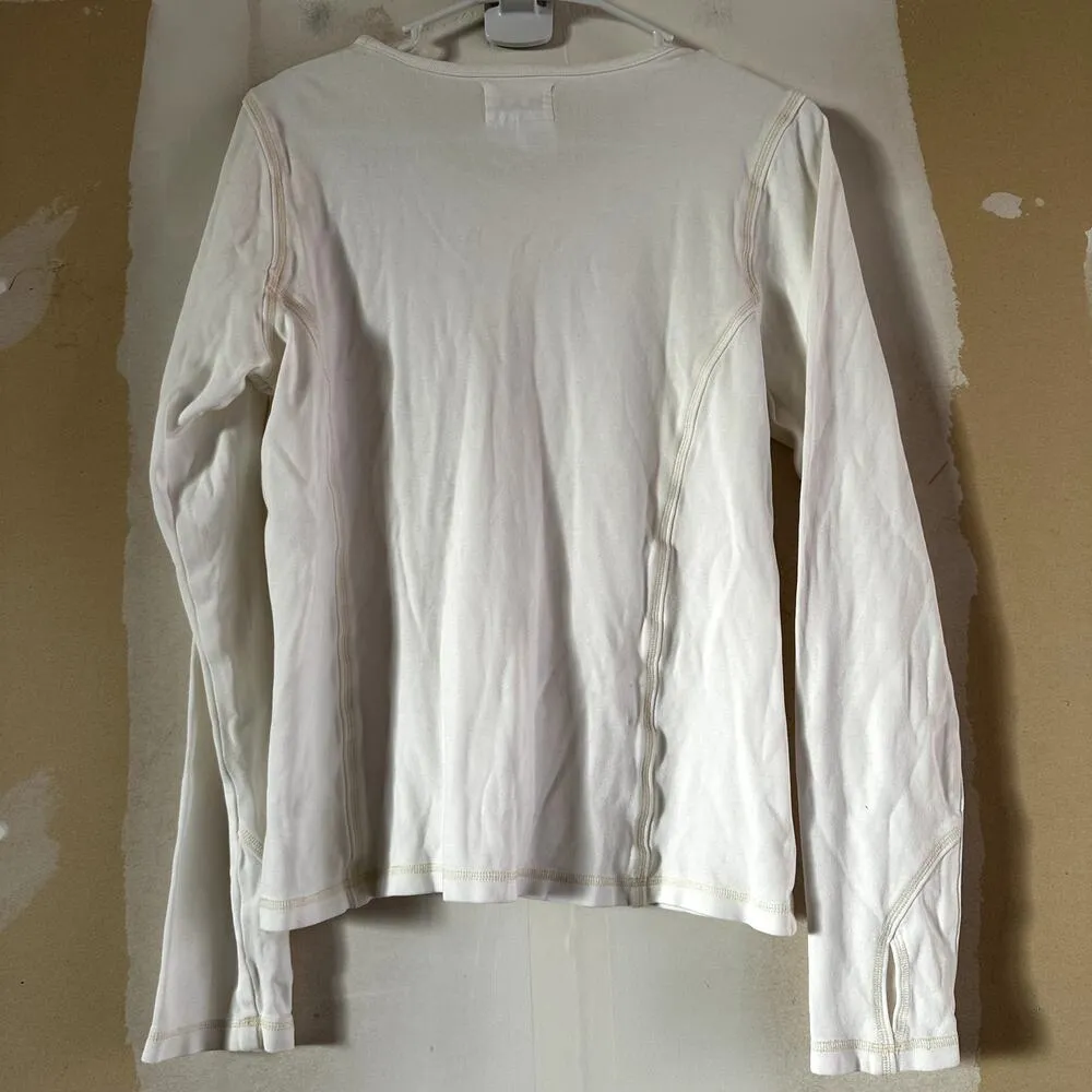 Flax Long Sleeve Shirt Layering Round Neck Pullover Plain Cotton White Small - Image 5