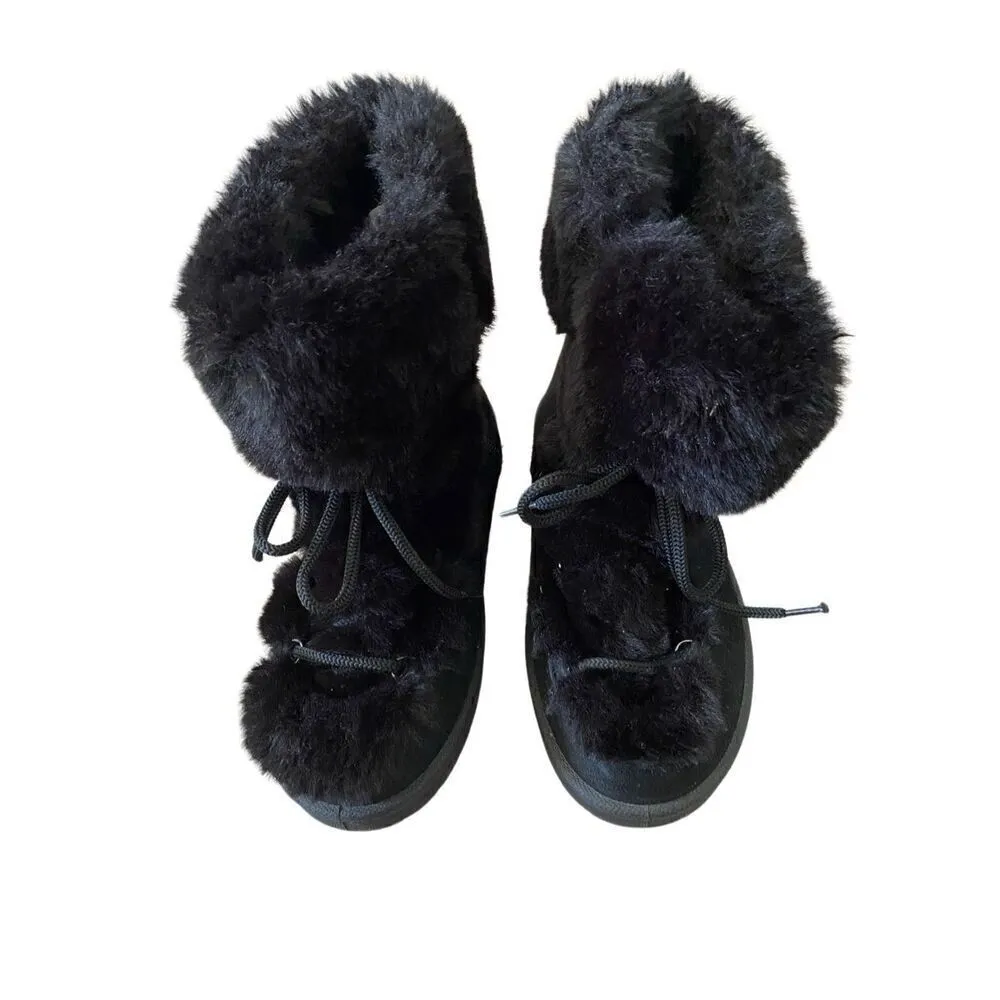 Espirit Faux Fur Lace Up Winter Ankle Boots Snow Outdoors Furry Gray Size 7 - Image 3