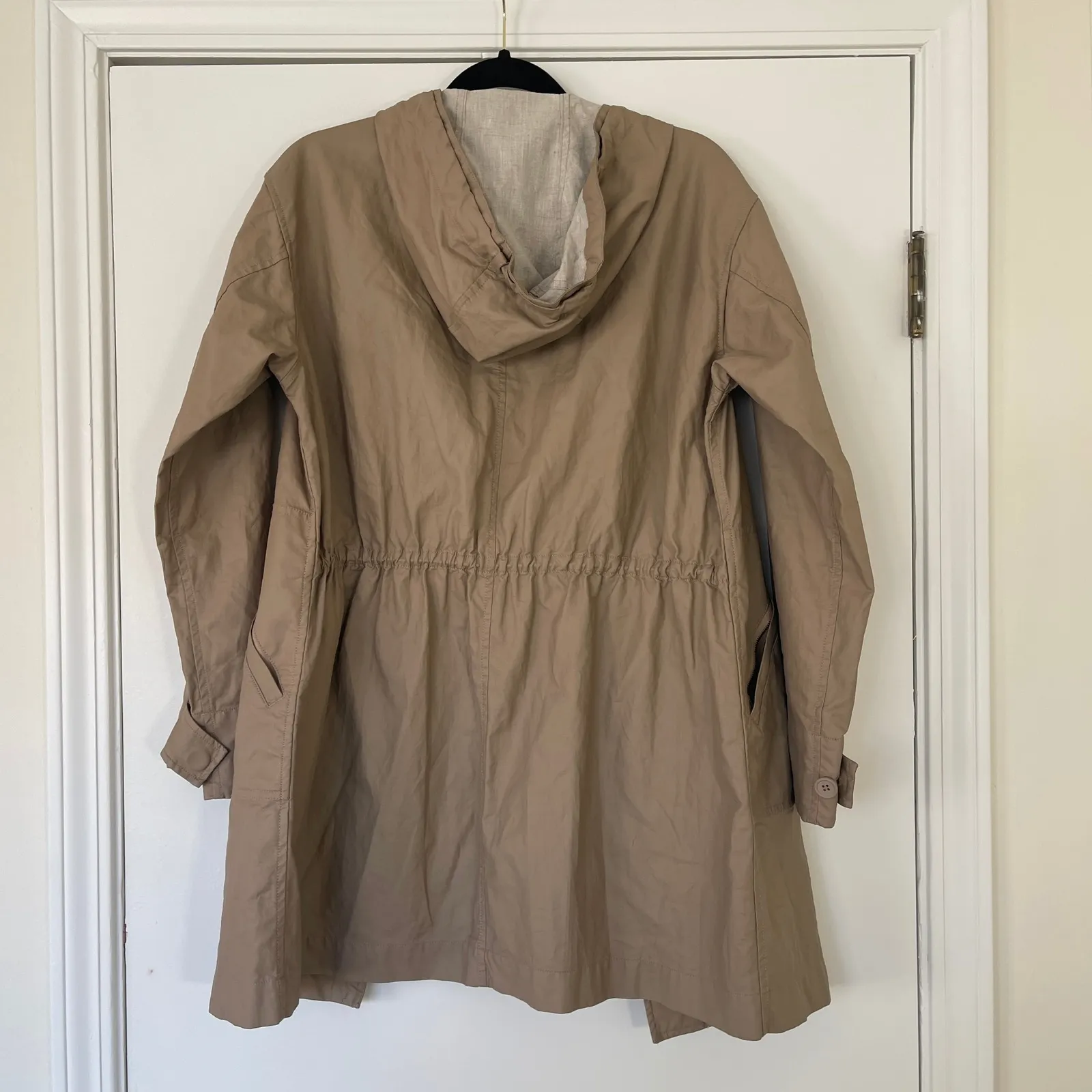 Theory $550 Clotha Monrovia Hooded Trench Coat Beige Drawstring Waist Petite - Image 6
