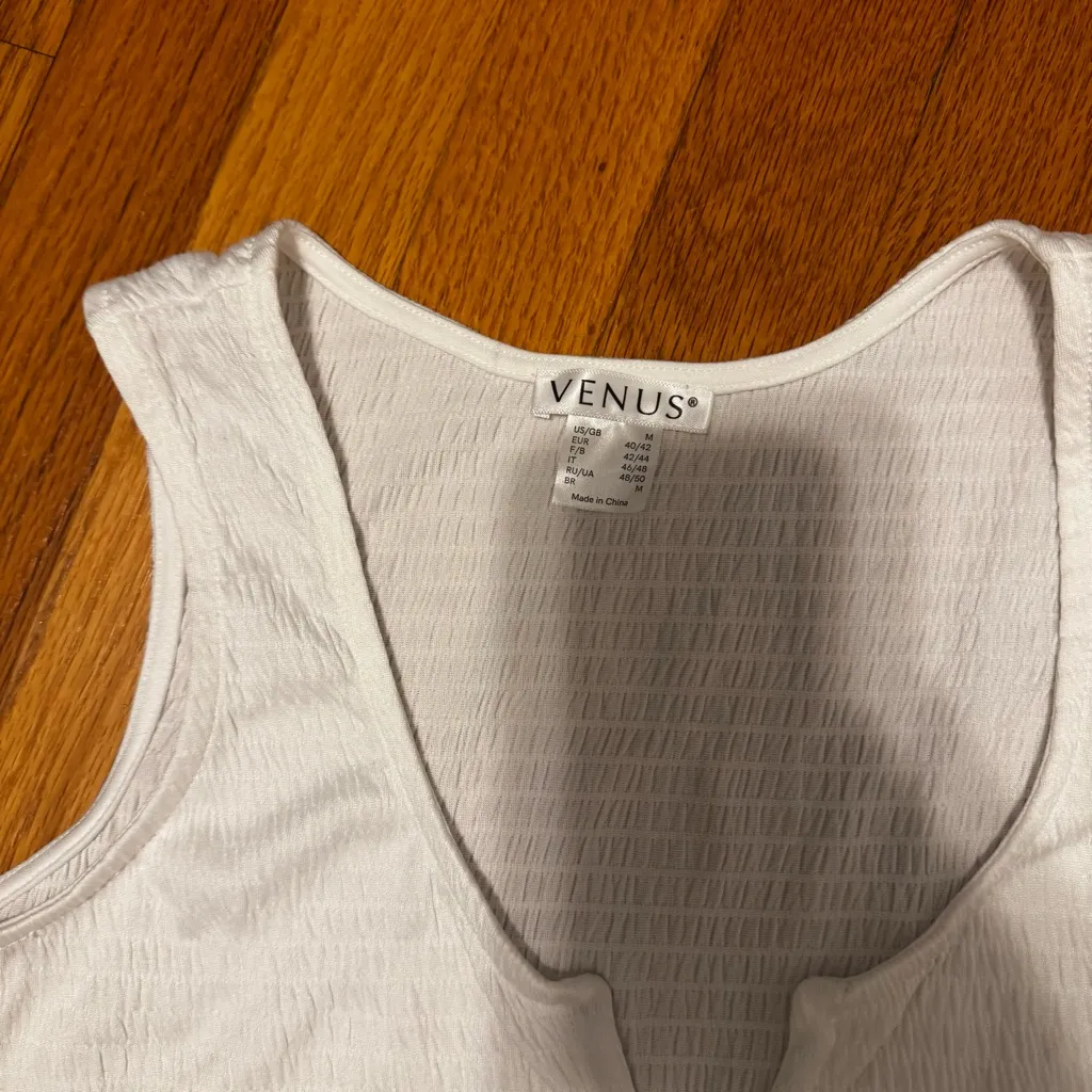 VENUS Ribbed Tank Top V Neck White Medium - Image 3